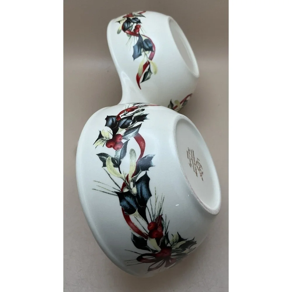 Lenox Winter Holiday Greetings Ivory Porcelain Double Bowl Condiment/Dip‎ Server